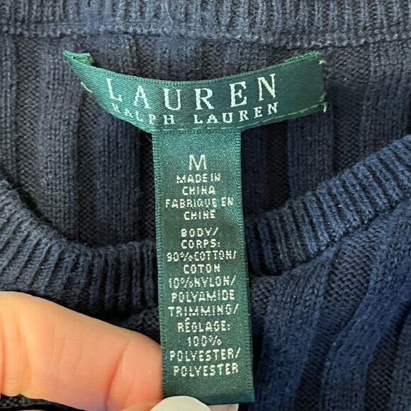 Lauren Ralph Lauren Navy Blue Ribbed Sweater with Faux Suede Patch Medium - Picture 7 of 8